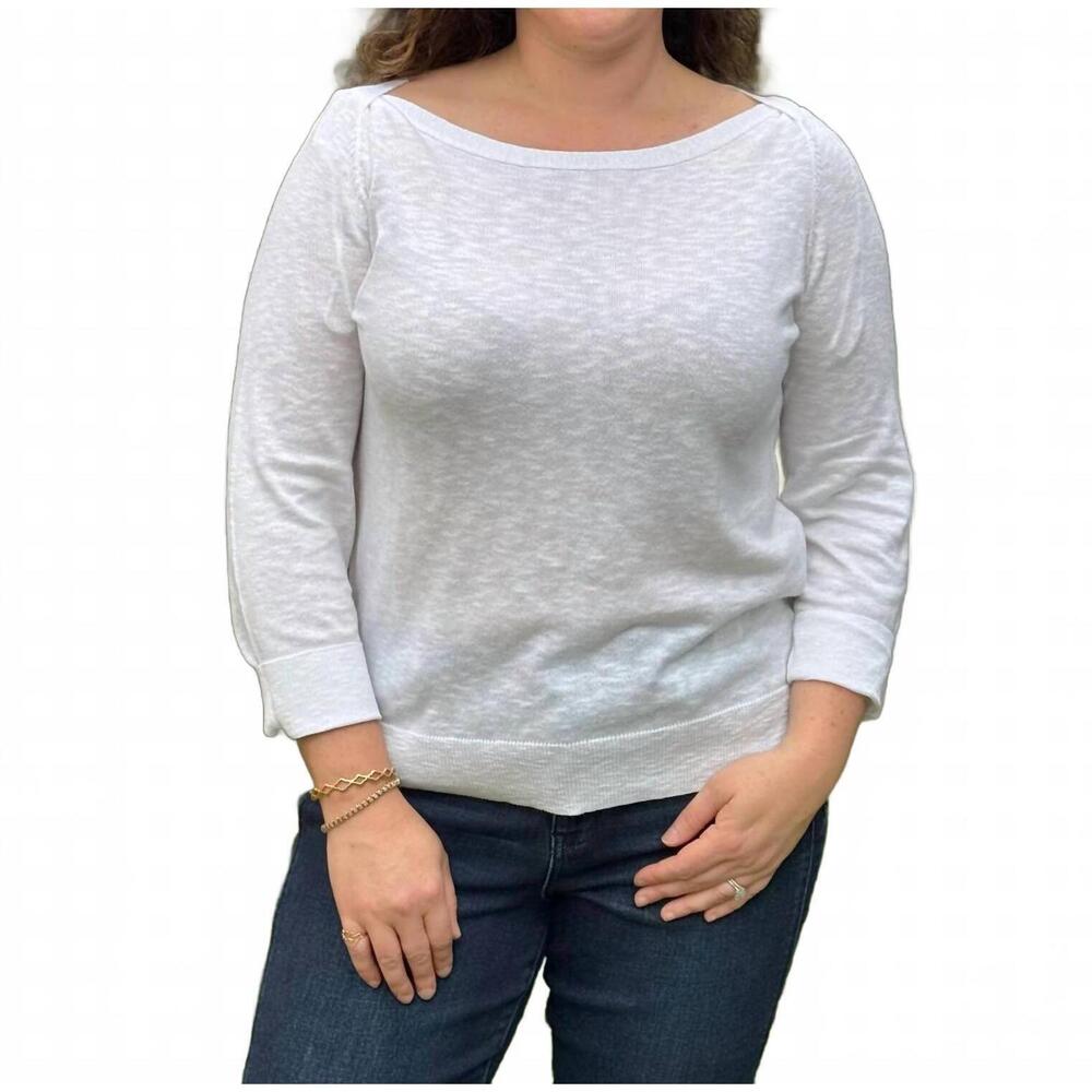 NEW HATLEY breton three quarter sleeve knit shirt in white